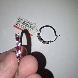 Sterling Silver Ruby and Sapphire Hoop Earrings